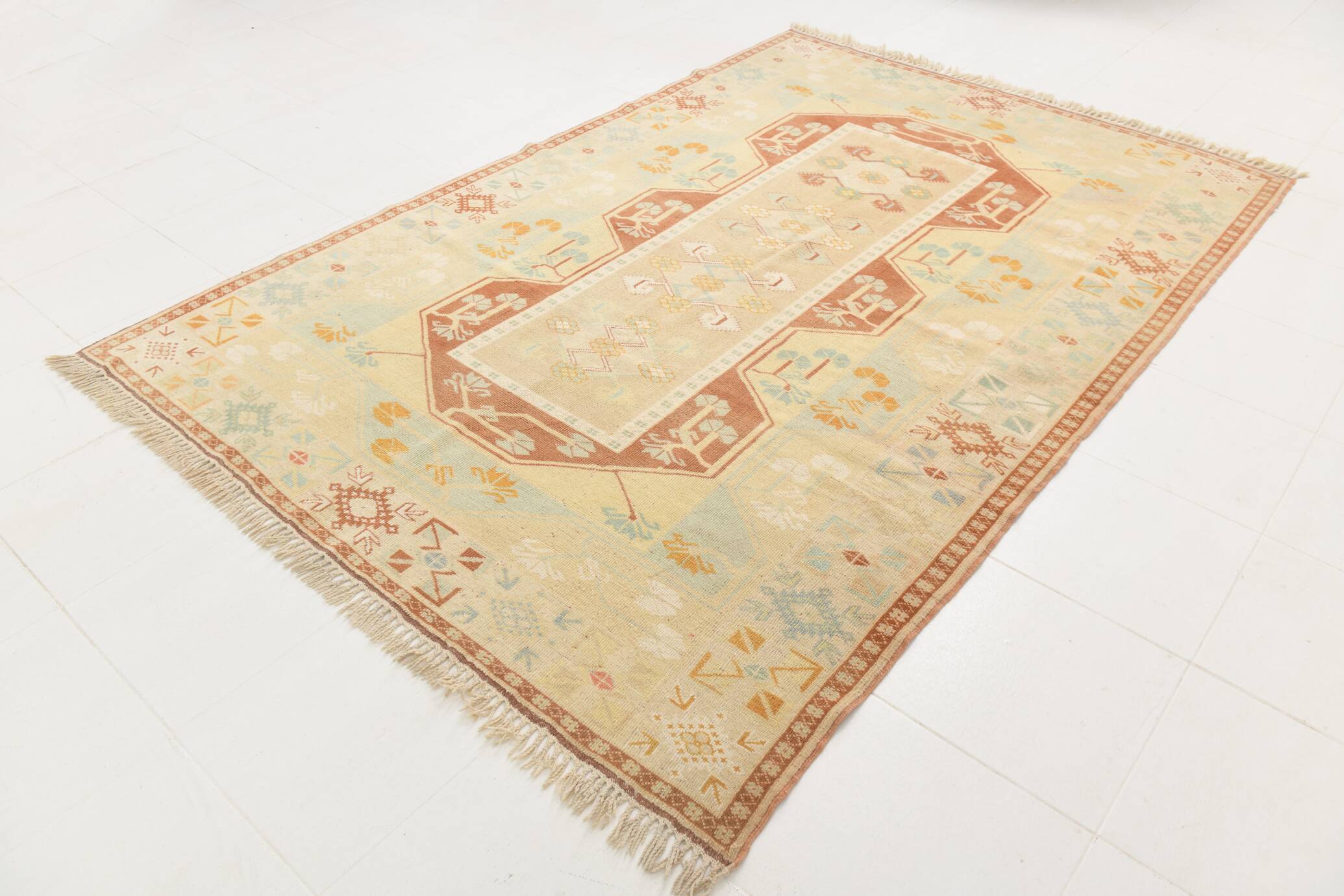 6x9 Terracotta & Cream Vintage Persian Rug, 199x290Cm