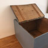 Ancienne boite en bois patinée bleu gris