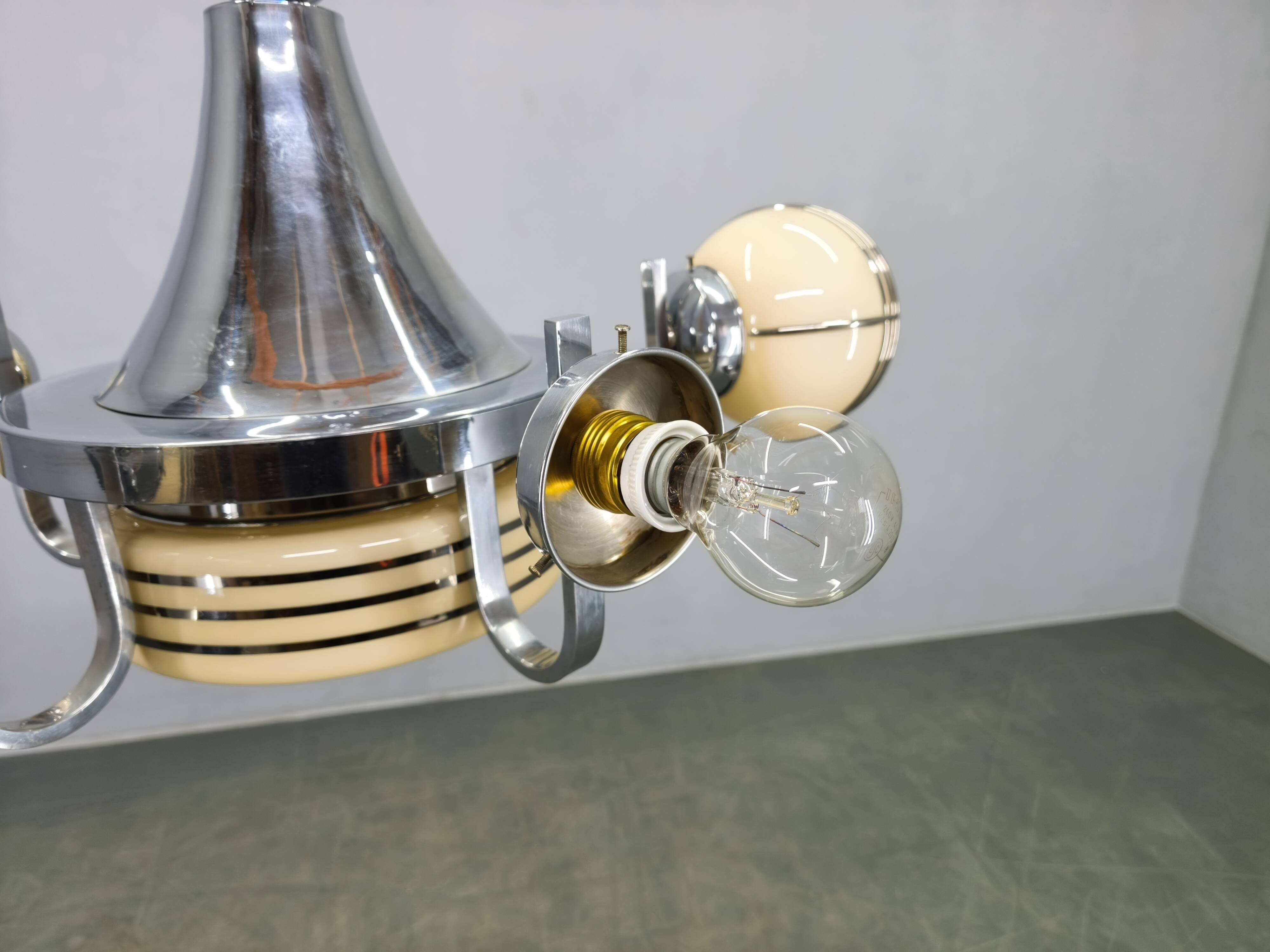 Art Deco Chrome and Glass Chandelier, 5 Globes, 1930s