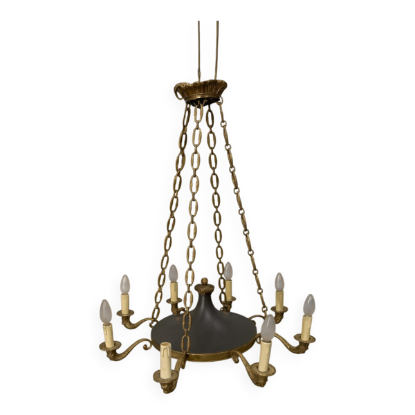 Grand lustre aux dauphins à 8 bras de lumières de style Empire en bronze