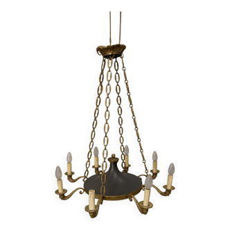 Large chandelier with dolphins, 8 light arms, Empire style in bronze.