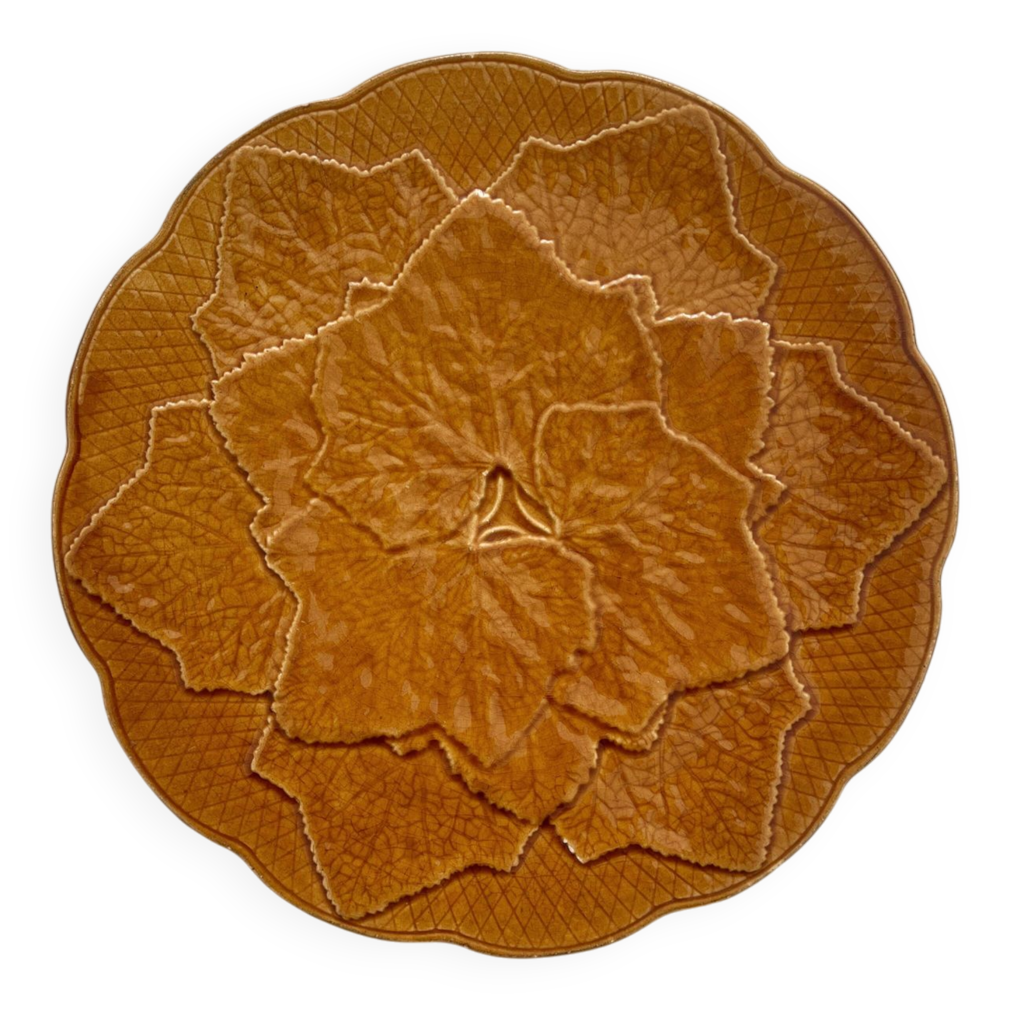 Round earthenware dish with vine leaves, Gien creation, Primefleur vintage