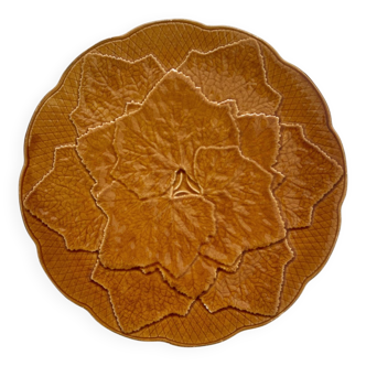 Round earthenware dish barbotine vine leaves Gien creation Primefleur vintage