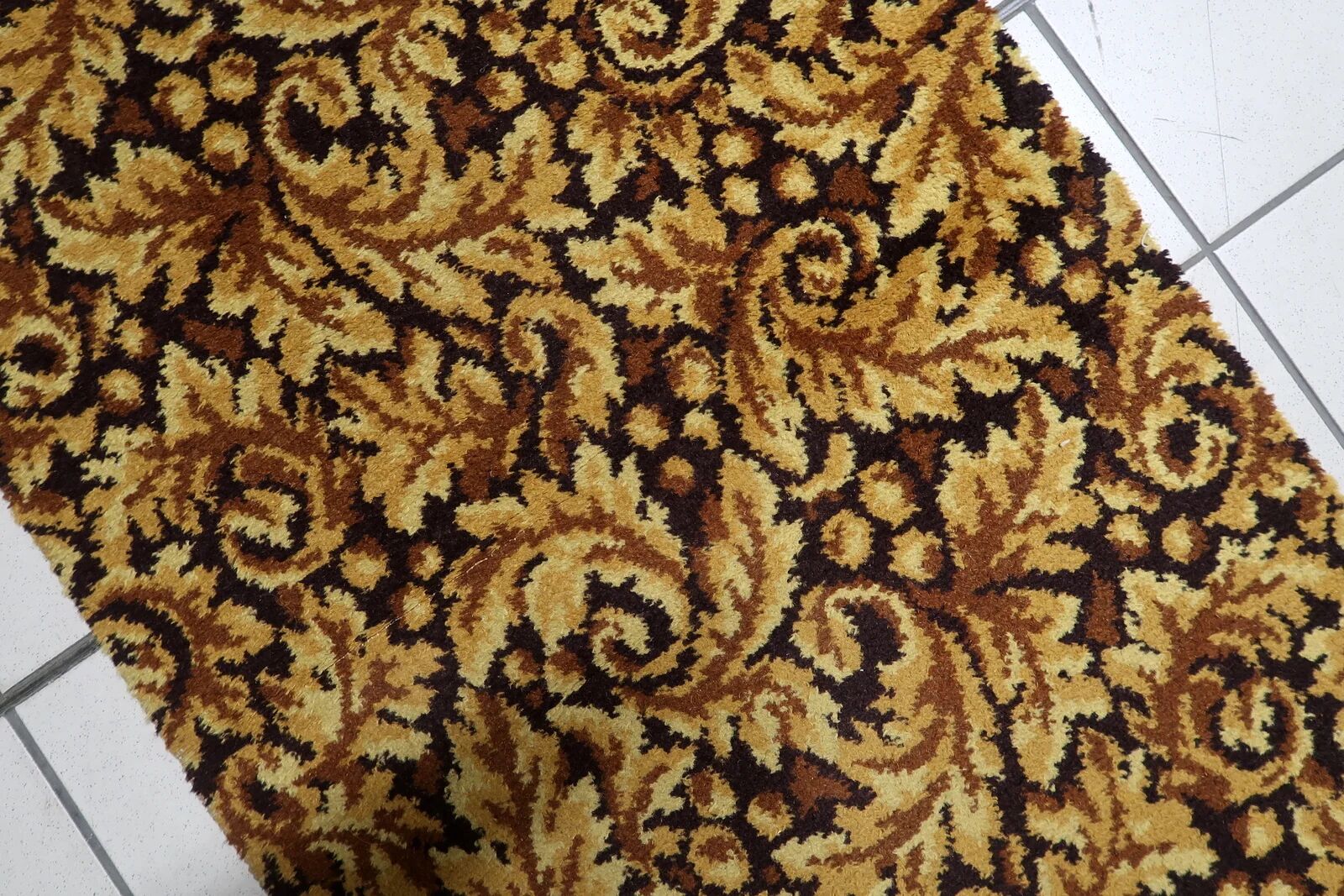 1960s German acrylic runner with gold and brown foliate 2.2' x 10.9' - 1C1288