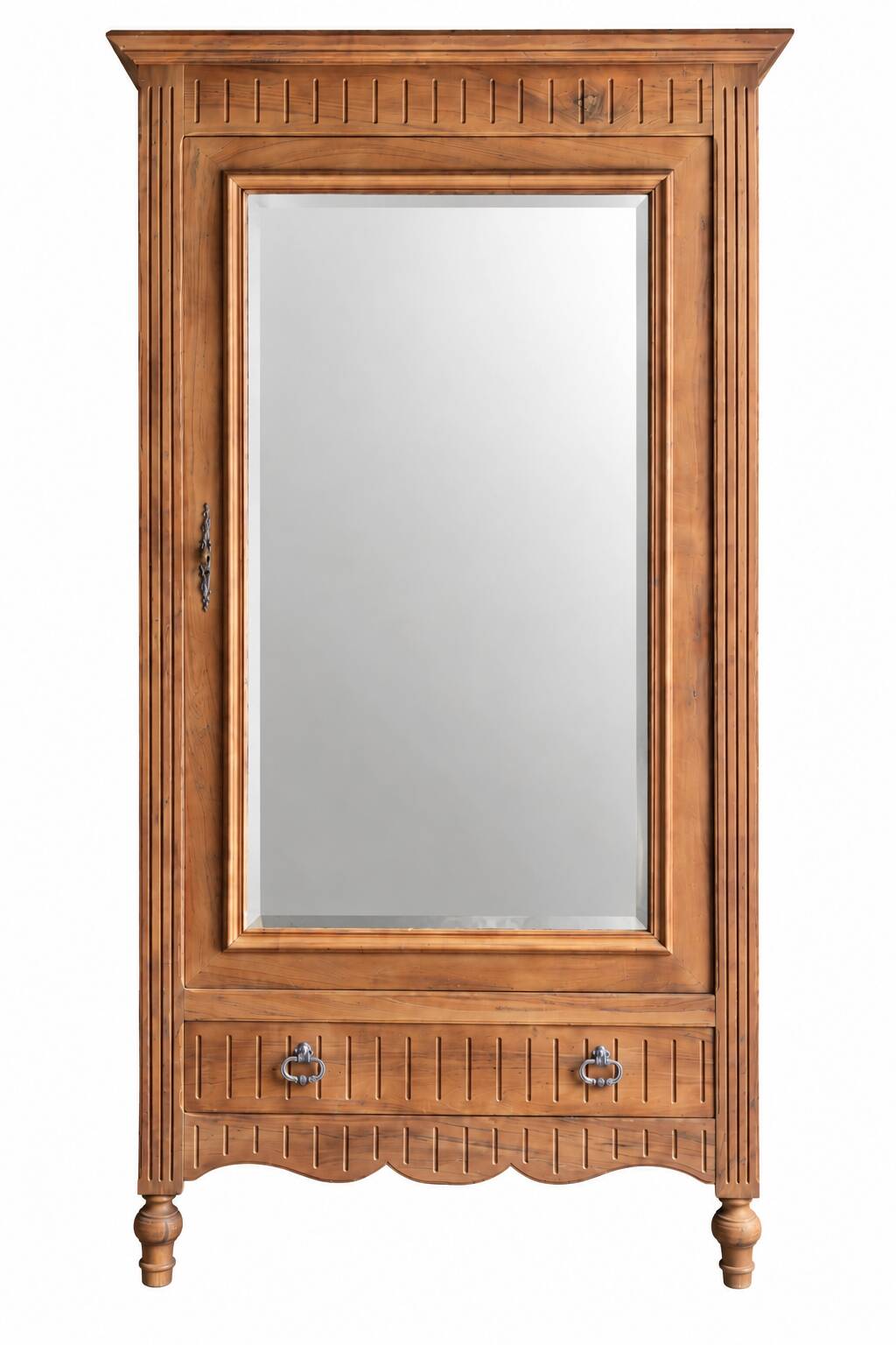 Antique walnut bonnetière with bevelled mirror.