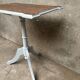 Antique pedestal table with engraved wooden top (birds) and sky blue base