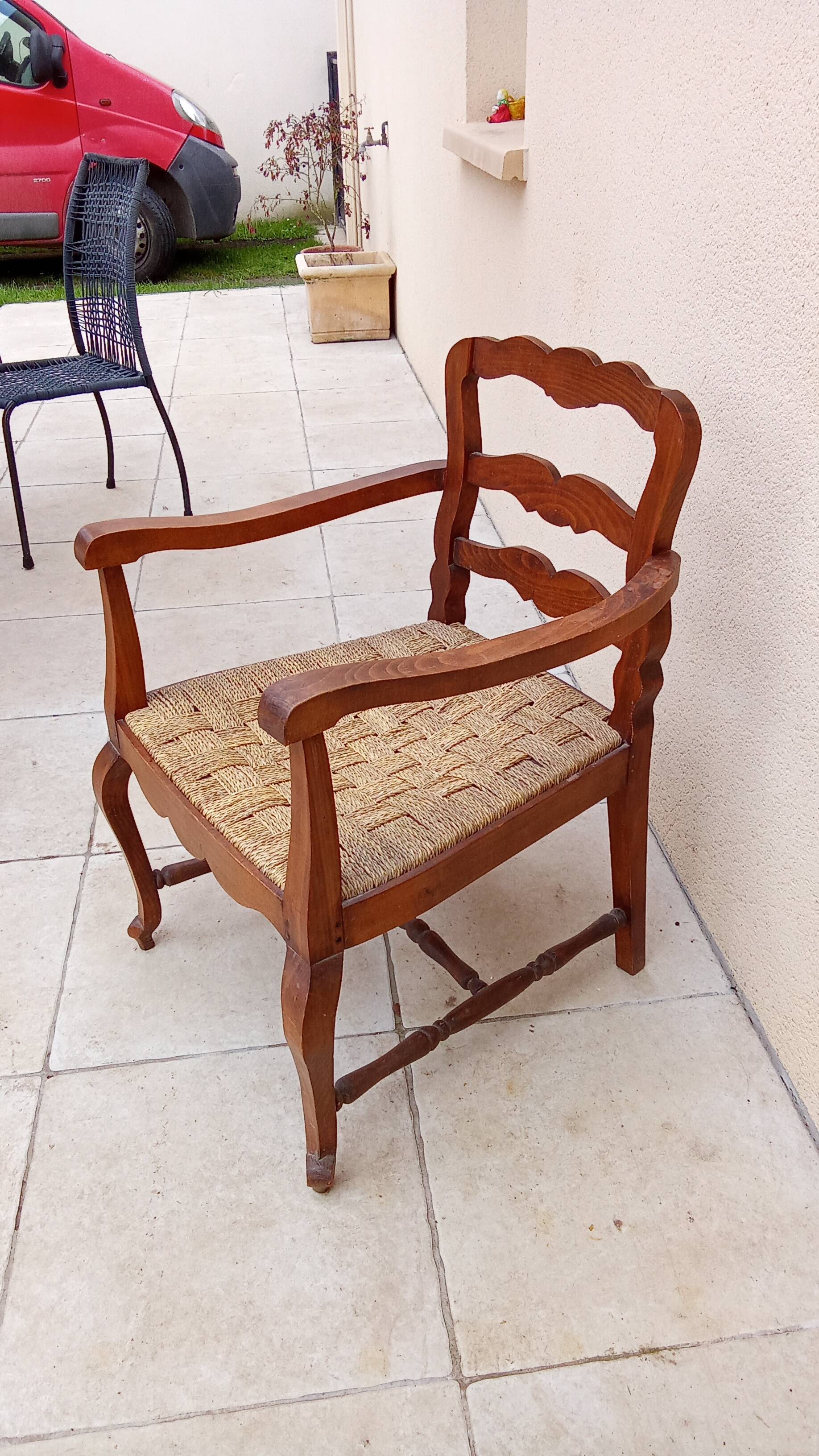 Antique Louis Philippe armchair with vintage rope seat