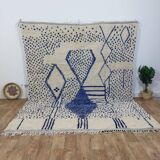 Vintage Azilal rug 310x246 cm - Blue geometric patterns