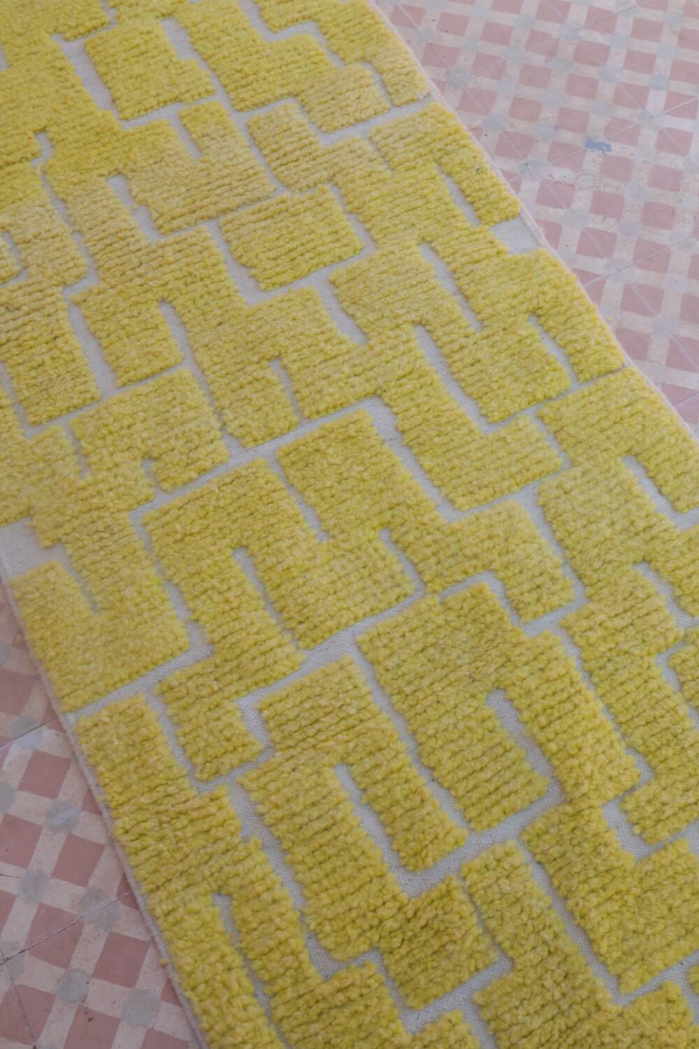 Moroccan Berber rug in lemon yellow with reliefs