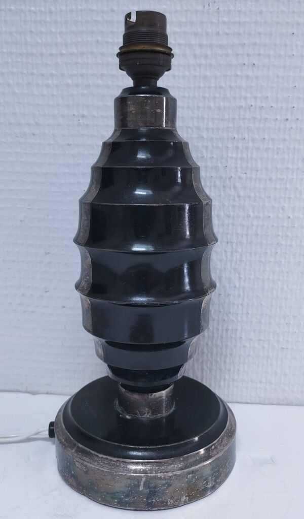 Pied de lampe Art Déco métal patine noir et argent