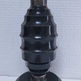 Art Deco metal lamp base with black and silver patina