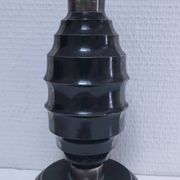 Art Deco metal lamp base with black and silver patina