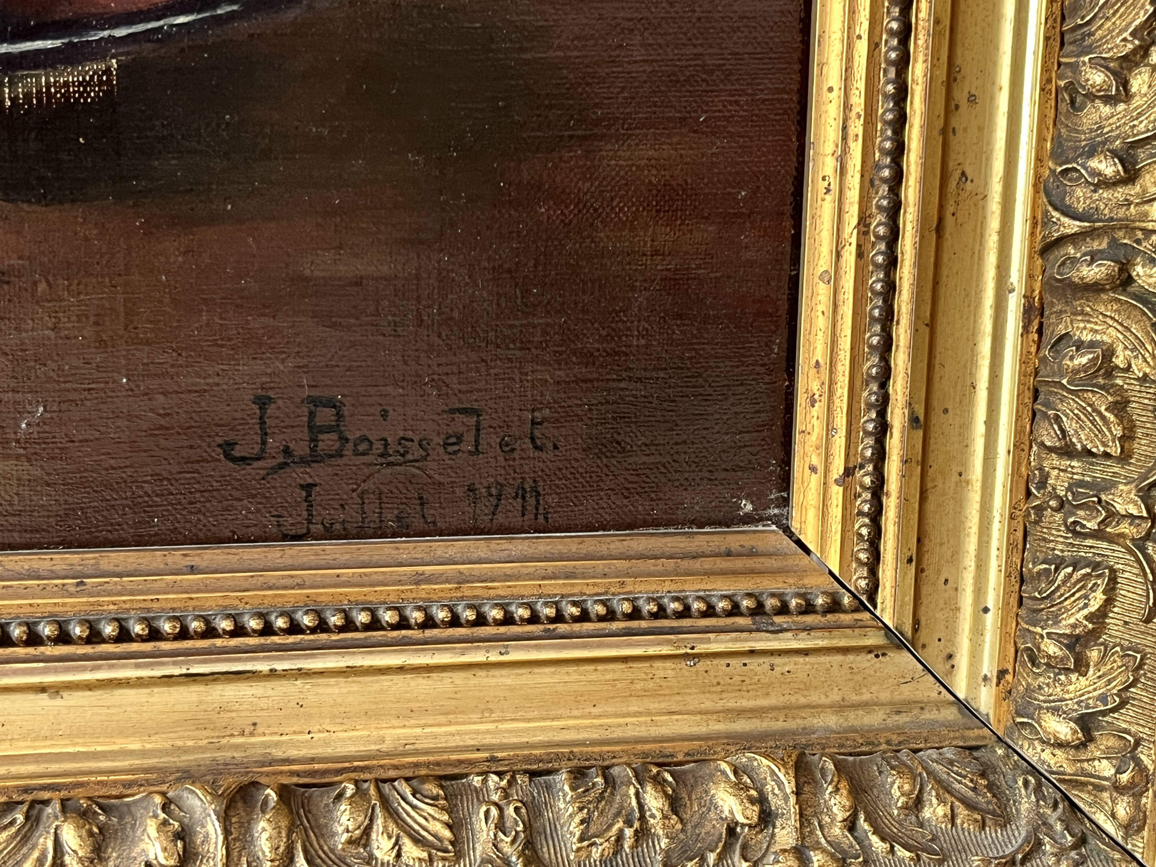 Oil on canvas of a still life with pears 1911, antique framed painting