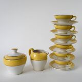 Service à café Badonviller Jaune Poussin nid d'abeilles, composé de 6 tasses, 1950