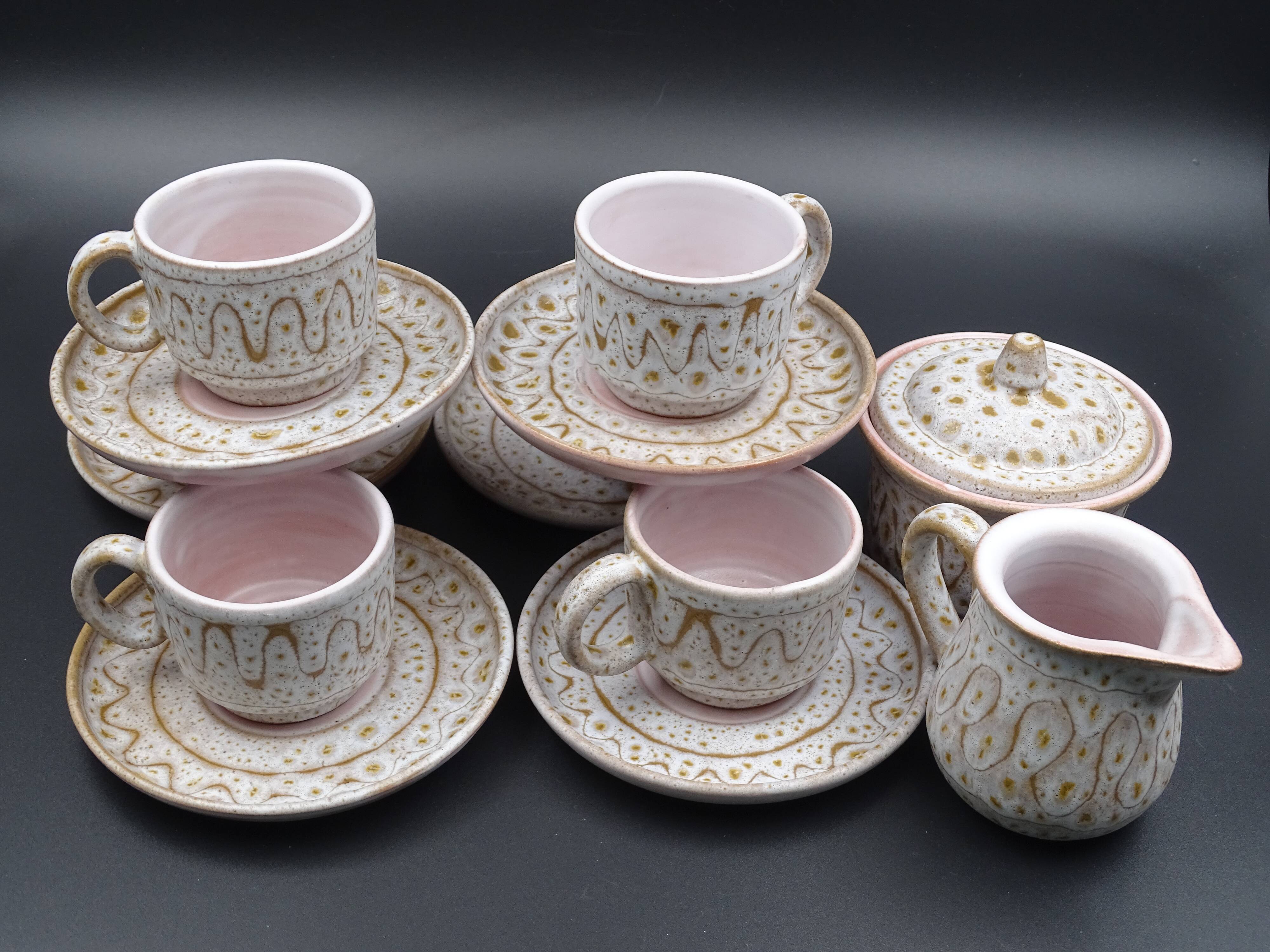 Earthenware coffee service signed Jean Austruy Vallauris around 1970 - Cups - saucers - milk pot