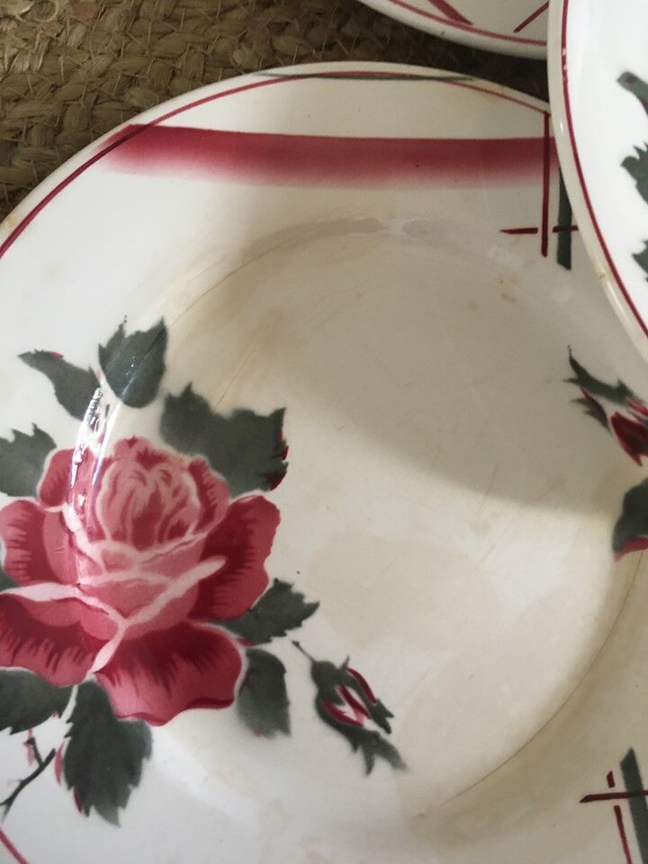 Flat plates with digoin roses sarreguemines