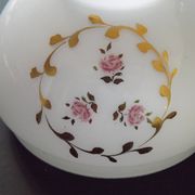 Pair of Vintage White Milk Glass Lamp Shades With Pink Roses & Gold Foliage