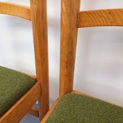 Set of 4 vintage chairs in pine and khaki green bouclette fabric from the 70s