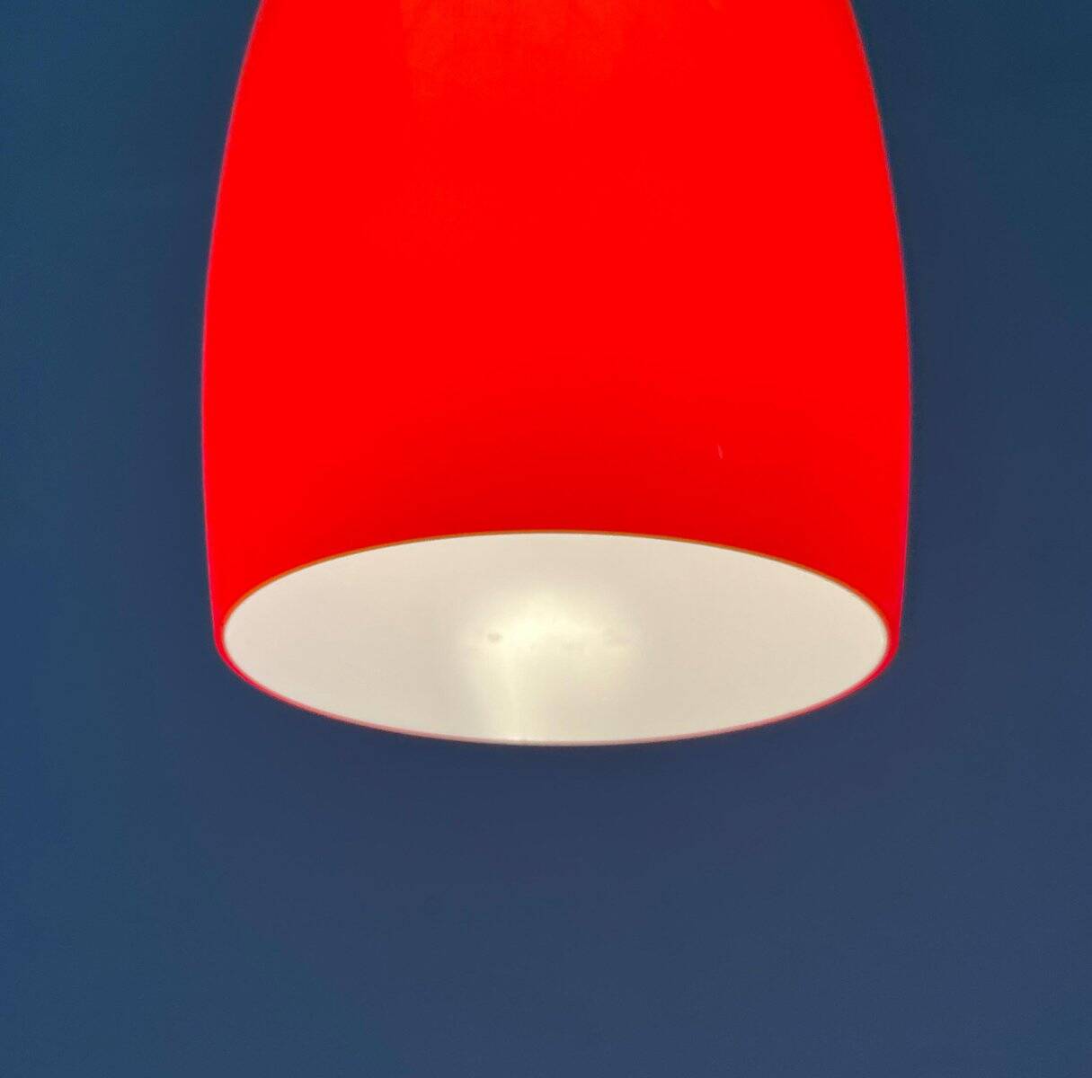 Glass pendant lamp of the mid-century Danish model by Jacob E. Bang for Fog & Mørup and Holmegaard, 1960s.
