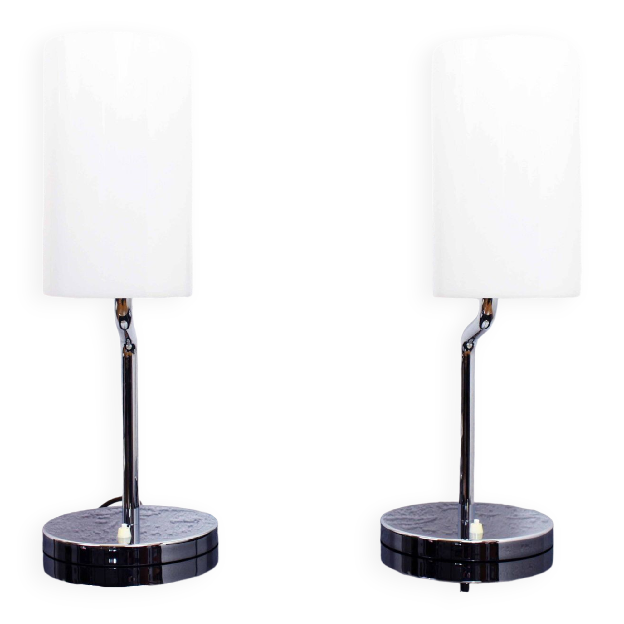 Pair of Italian chrome metal and white acrylic lamps
