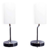 Paire de lampes Italiennes métal chromé et acrylique blanc