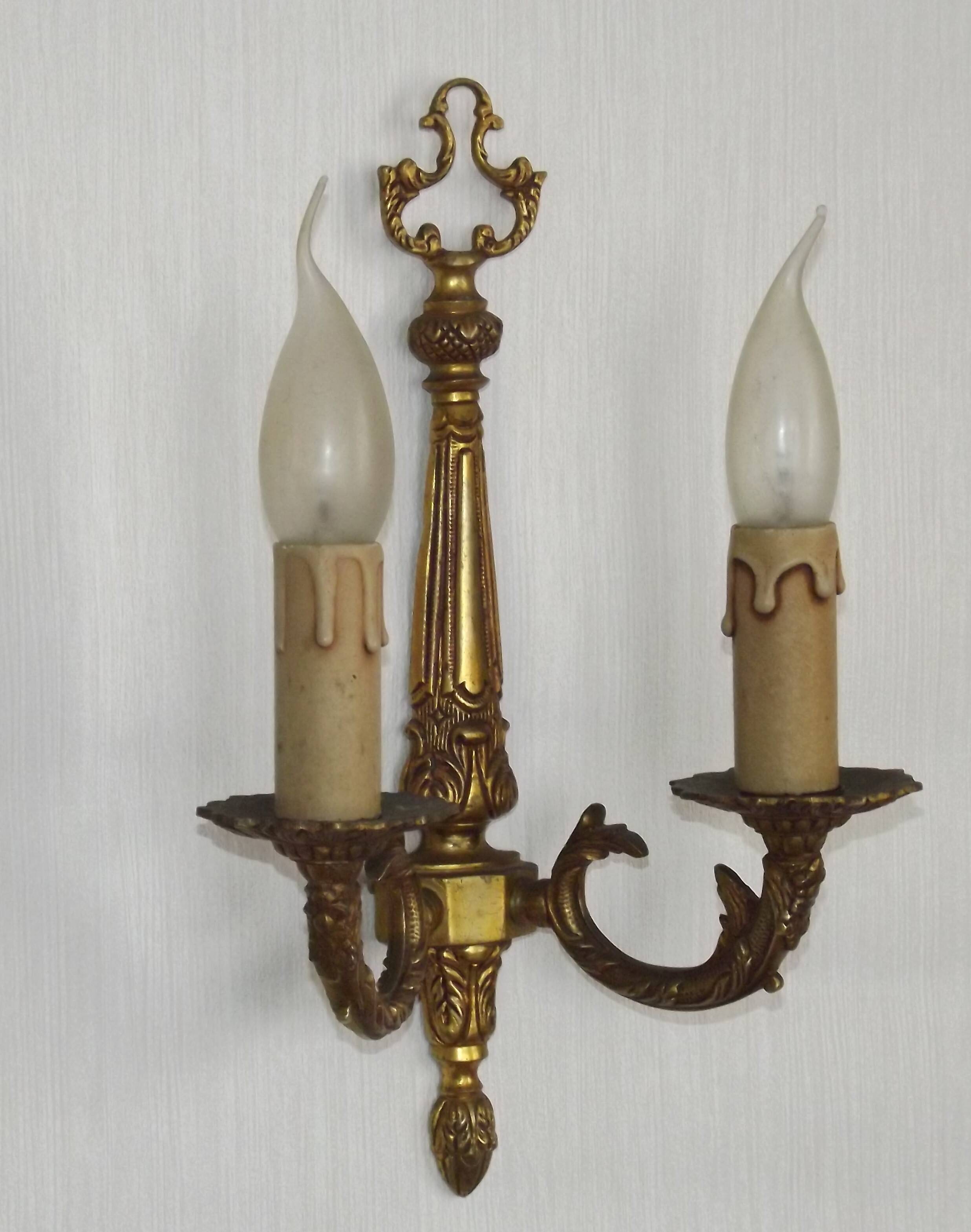 Large Vintage French Bronze Baroque Style Bronze Double Wall Light 5413