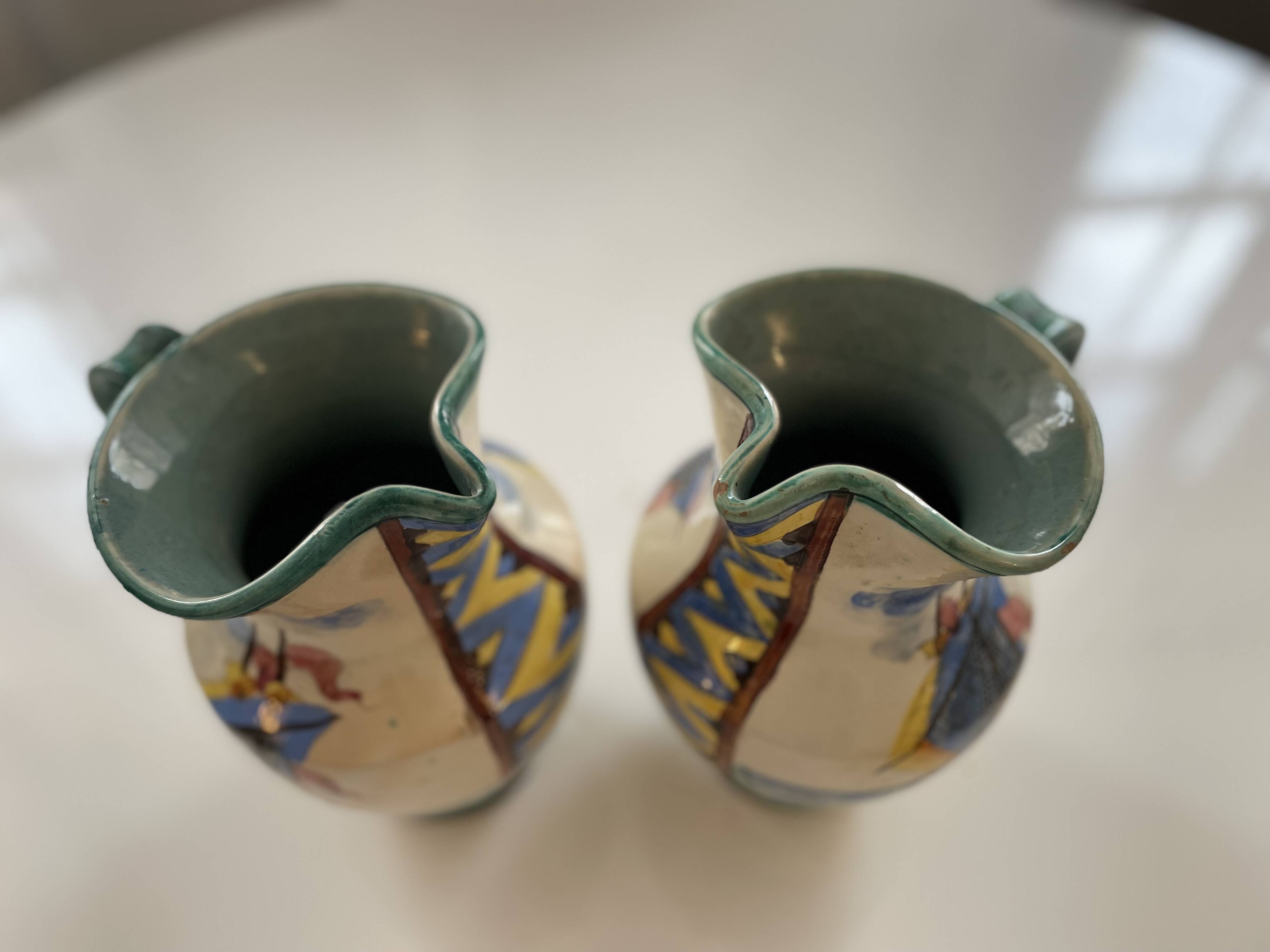 Pair of majolica jugs – perugia italy – 1960s