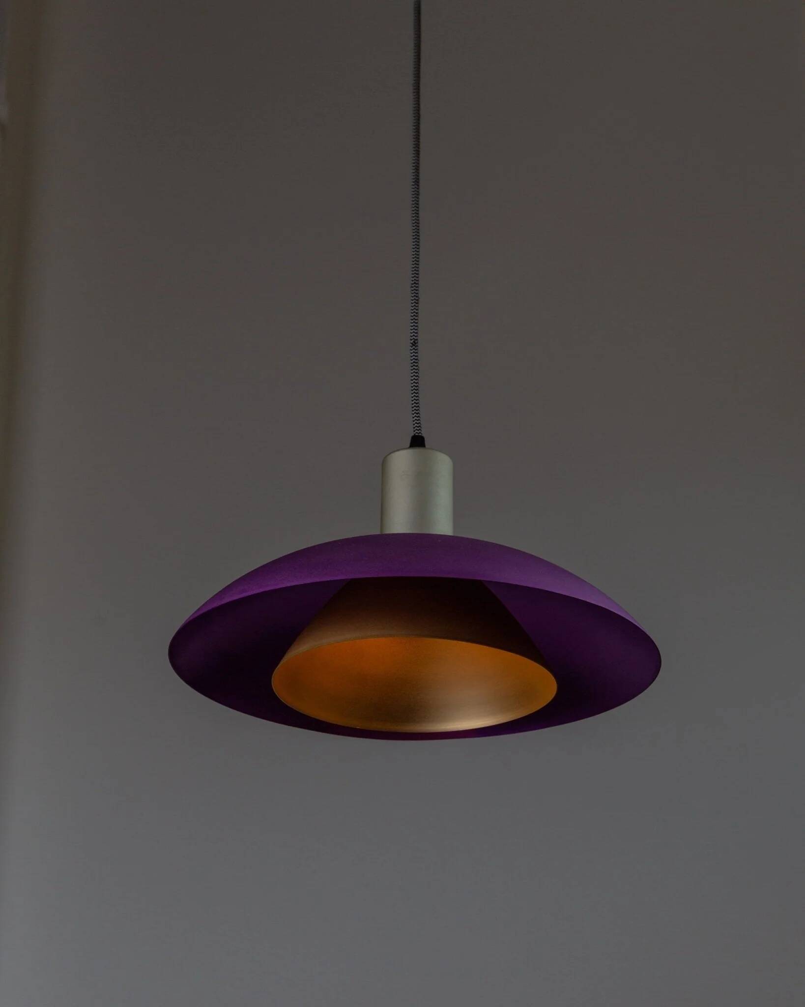 Purple, Green and Silver Metal Ceiling Lamp - 1980s Memphis-Postmodern Pop Art Pendant