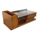 Rectangular vintage modernist coffee table with wooden niches, chrome.