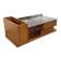 Rectangular vintage modernist coffee table with wooden niches, chrome.