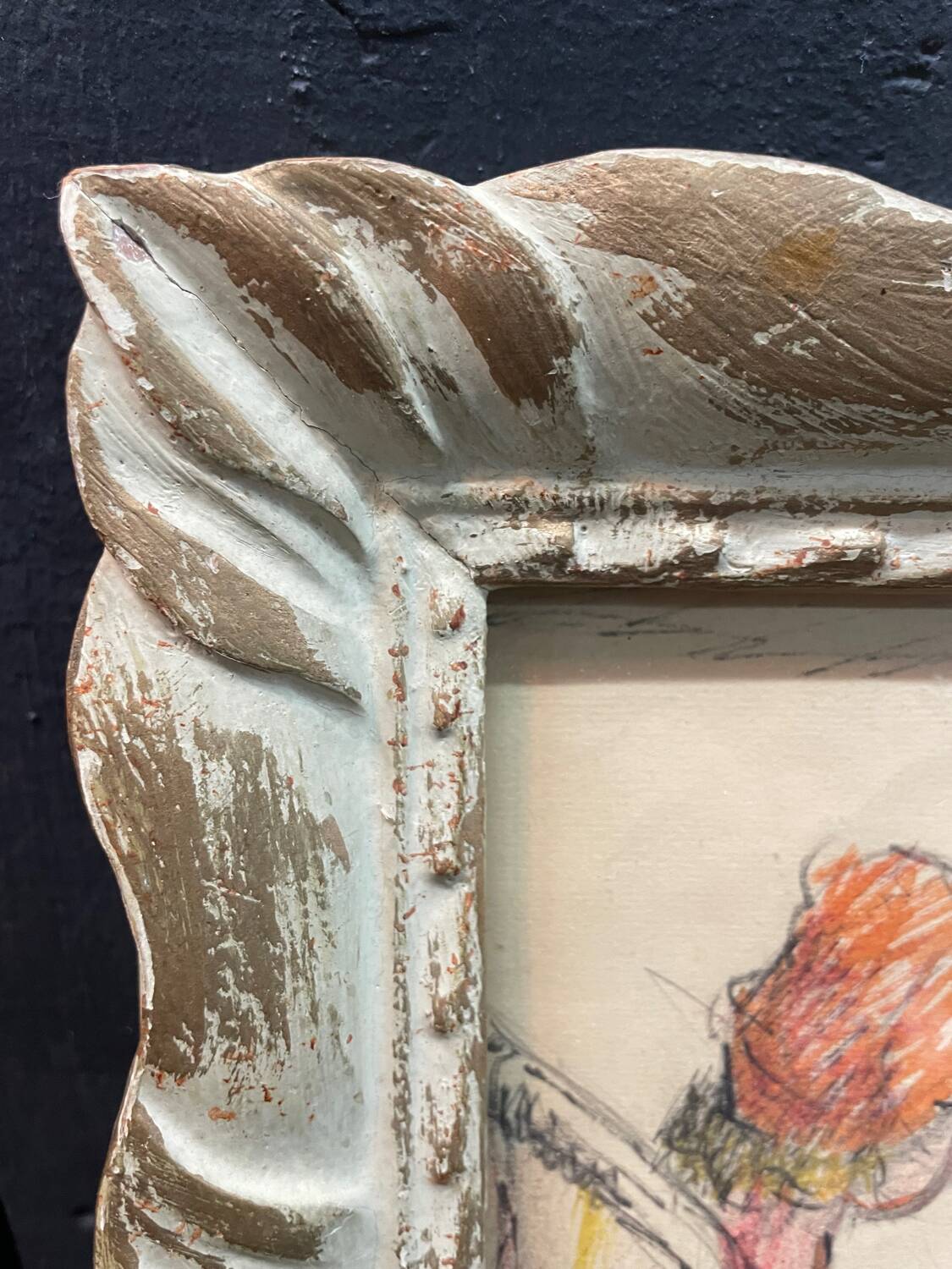 Dry pastels on paper “woman knitting on the beach”