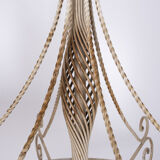 Wrought Iron Glass France Chandelier 1950s