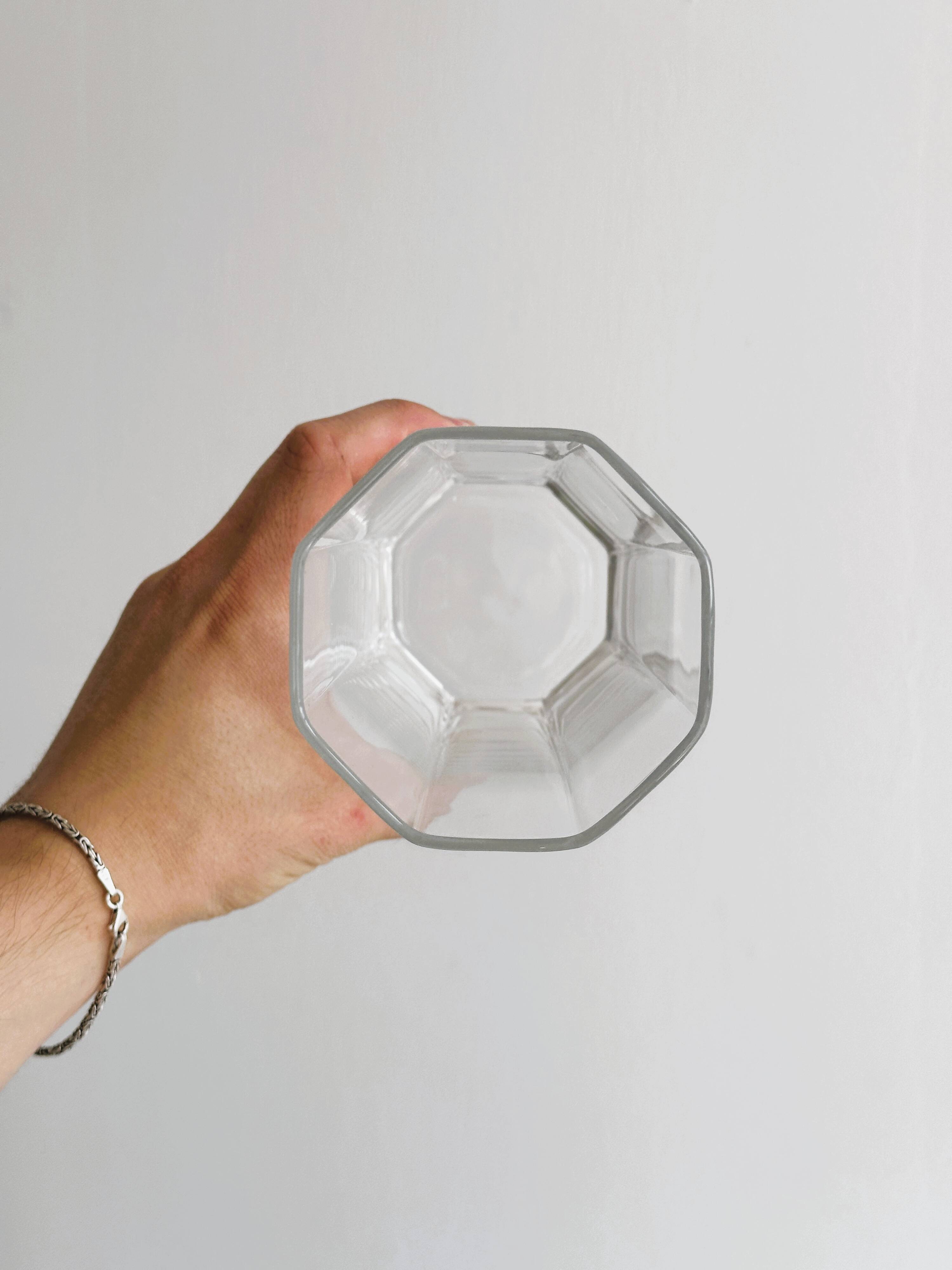 octagonal vase in thick transparent glass