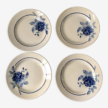 Lot de 4 assiettes à dessert fleurs bleues Saint-Amand années 30-40