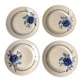 set of 4 dessert plates blue flowers Saint-Amand years 30-40