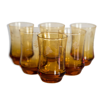 Set of five small yellow glasses from the mid-century, Europe, 1960s.