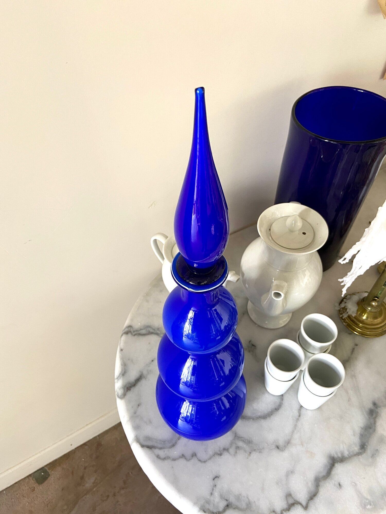 Blue opaline decanter