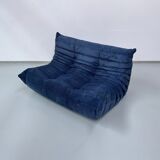 French Togo 2-seater sofa in blue corduroy attributed to Michel Ducaroy for Ligne Roset, 1970s