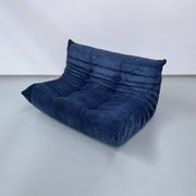 French Togo 2-seater sofa in blue corduroy attributed to Michel Ducaroy for Ligne Roset, 1970s