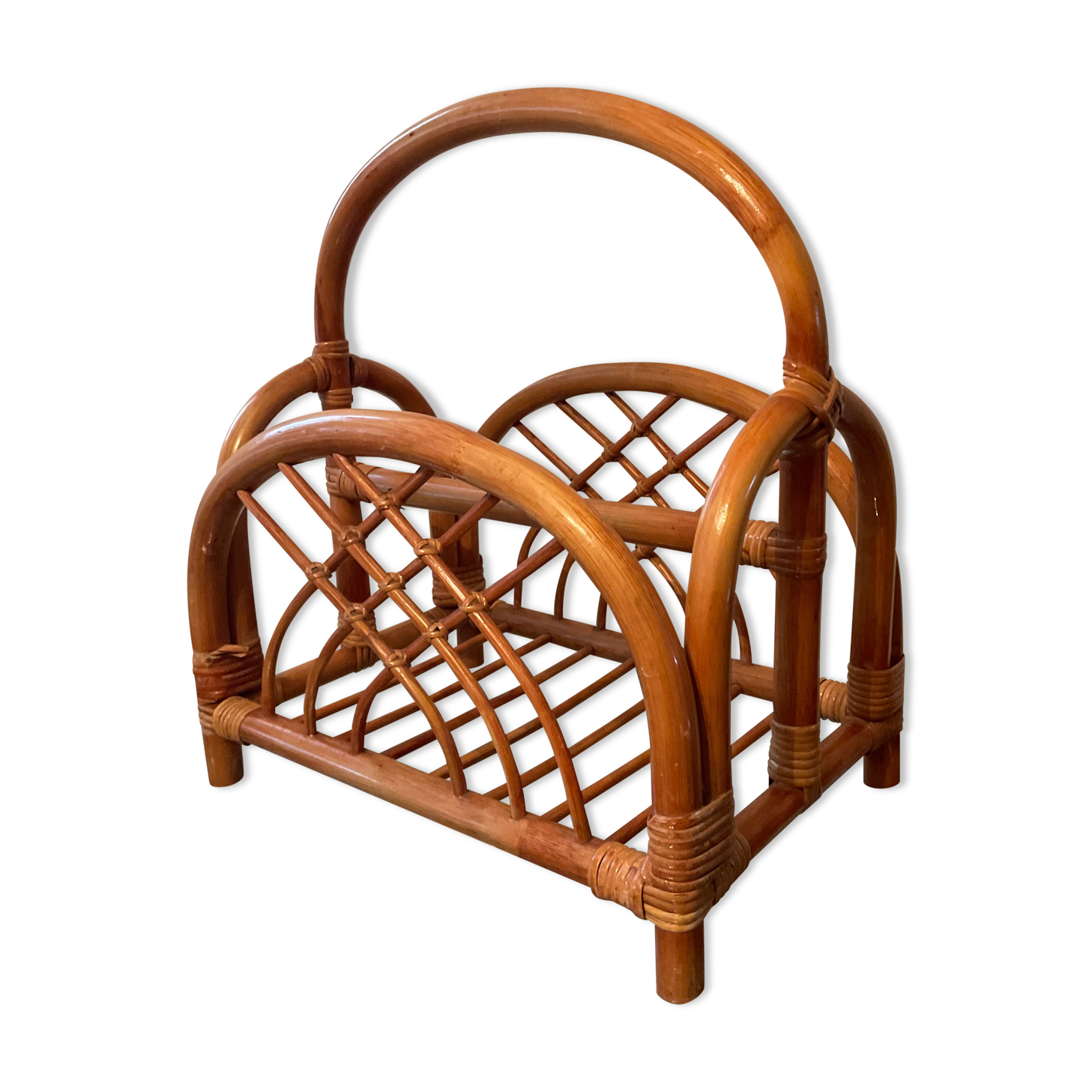 Vintage rattan magazine holder 70s