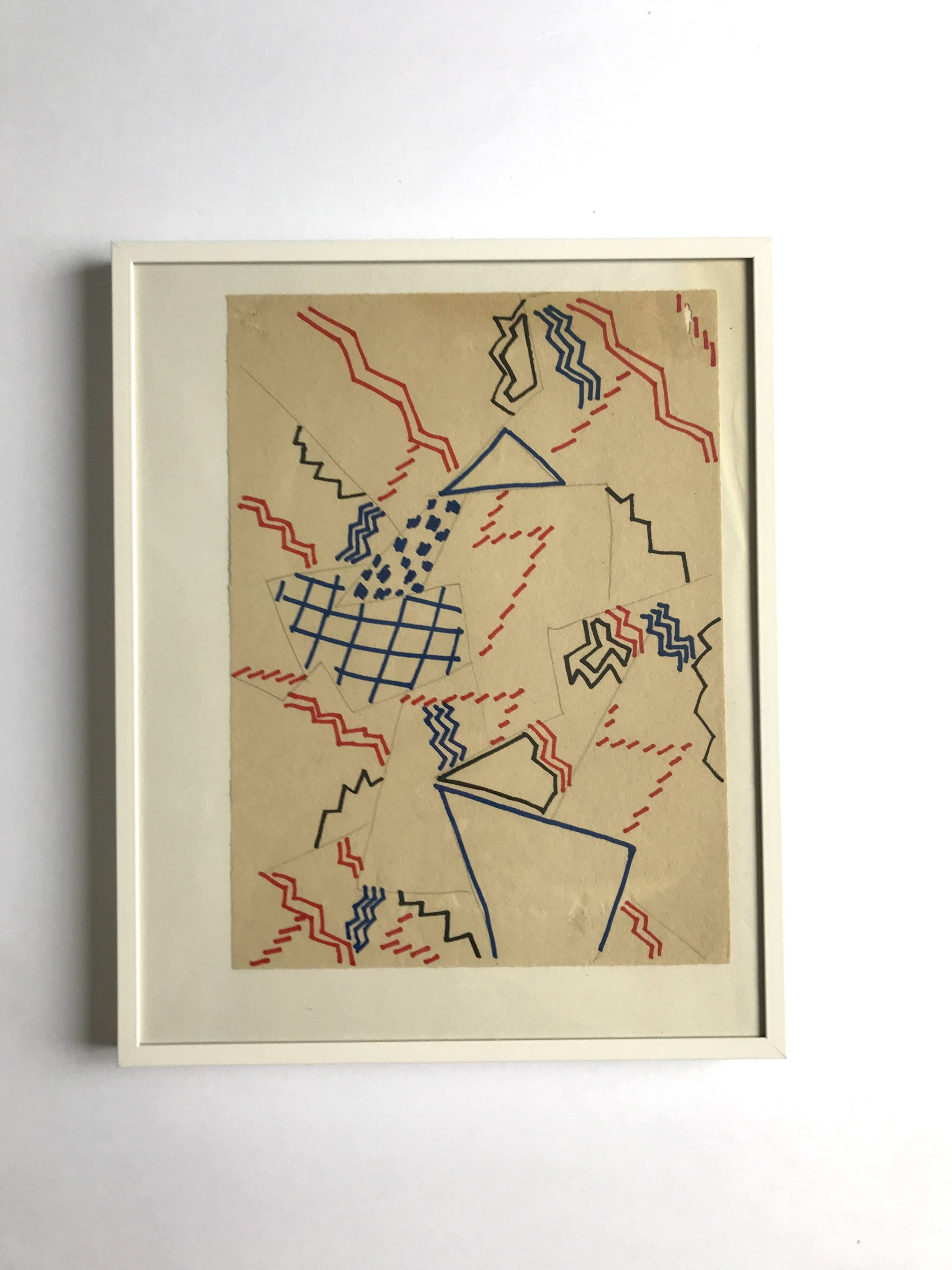 Elie dayan, untitled (abstract composition 3). felt pen on paper.