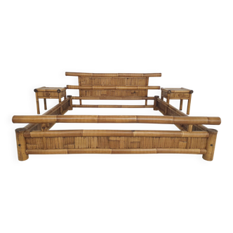 Bamboo two person bed 180 x 210 cm with night stands