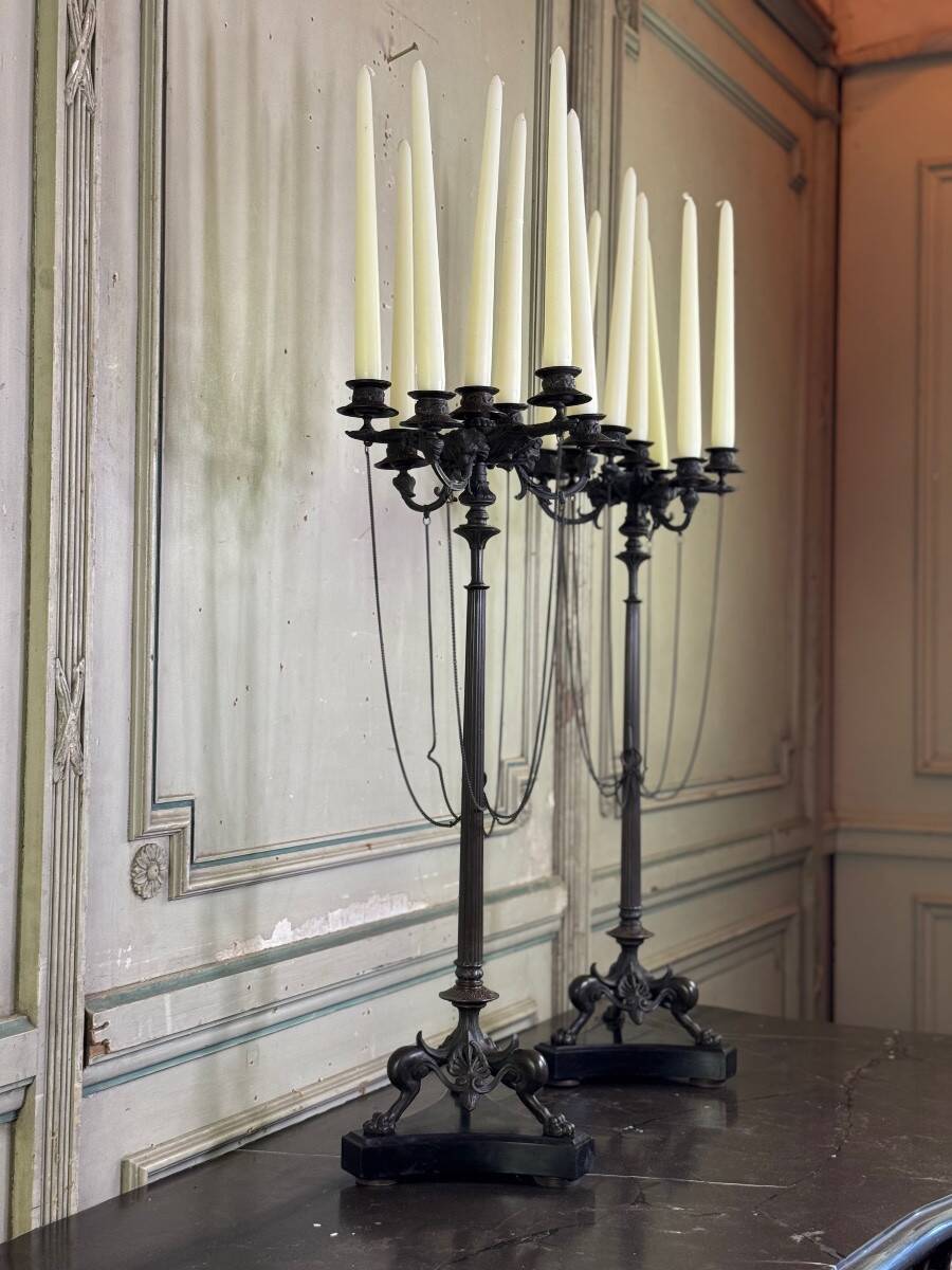 Pair of large bronze candelabras in the Antique style, circa 1880