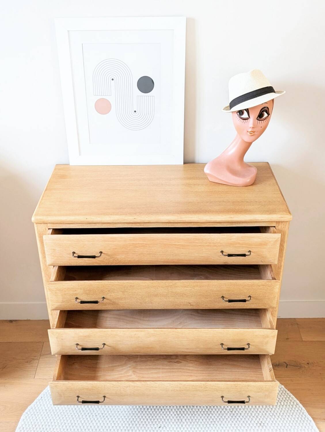 Commode vintage 50/60 rénovée hêtre et pieds compas