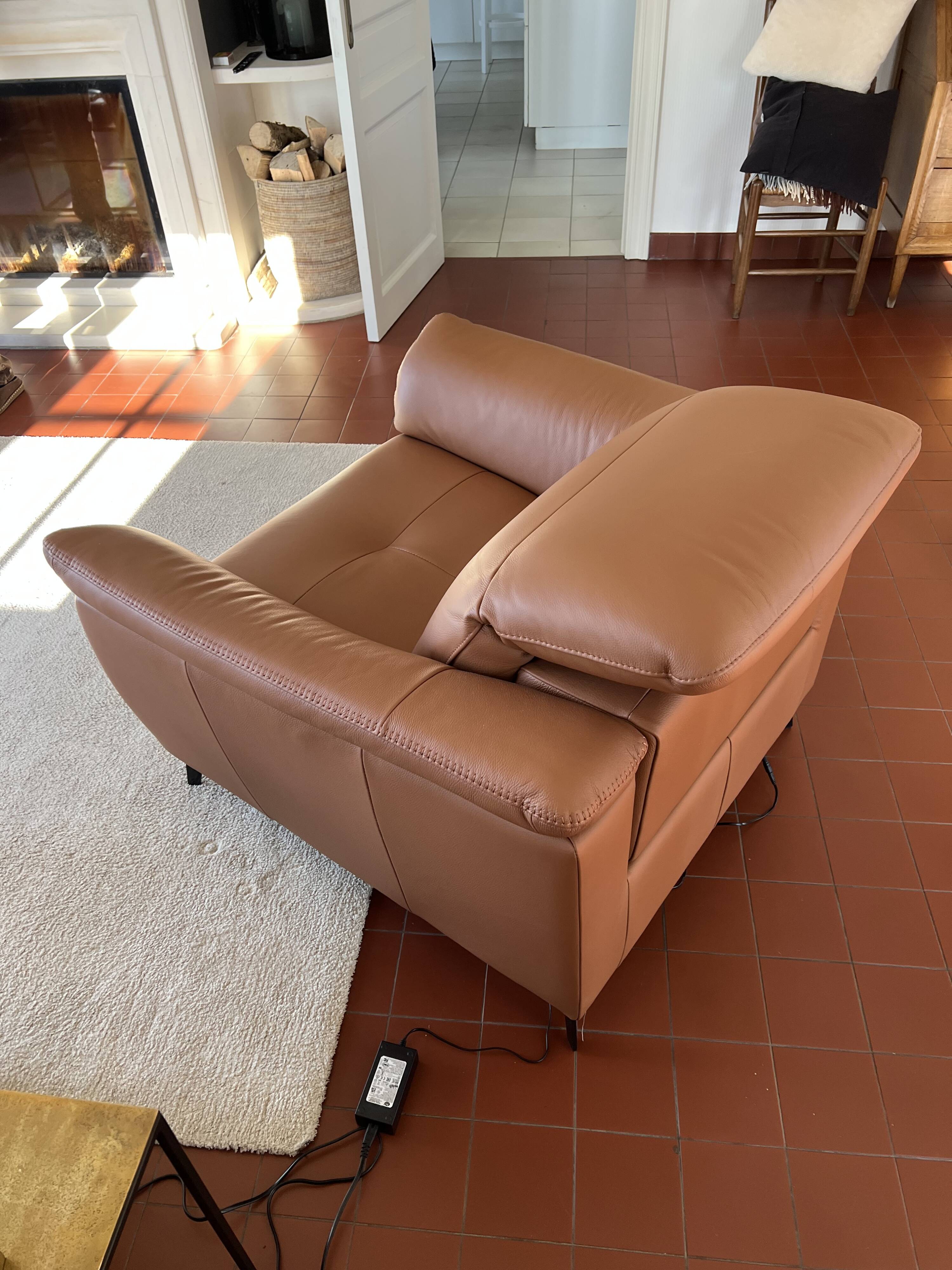 PISA leather armchair 1p 100cm cognac