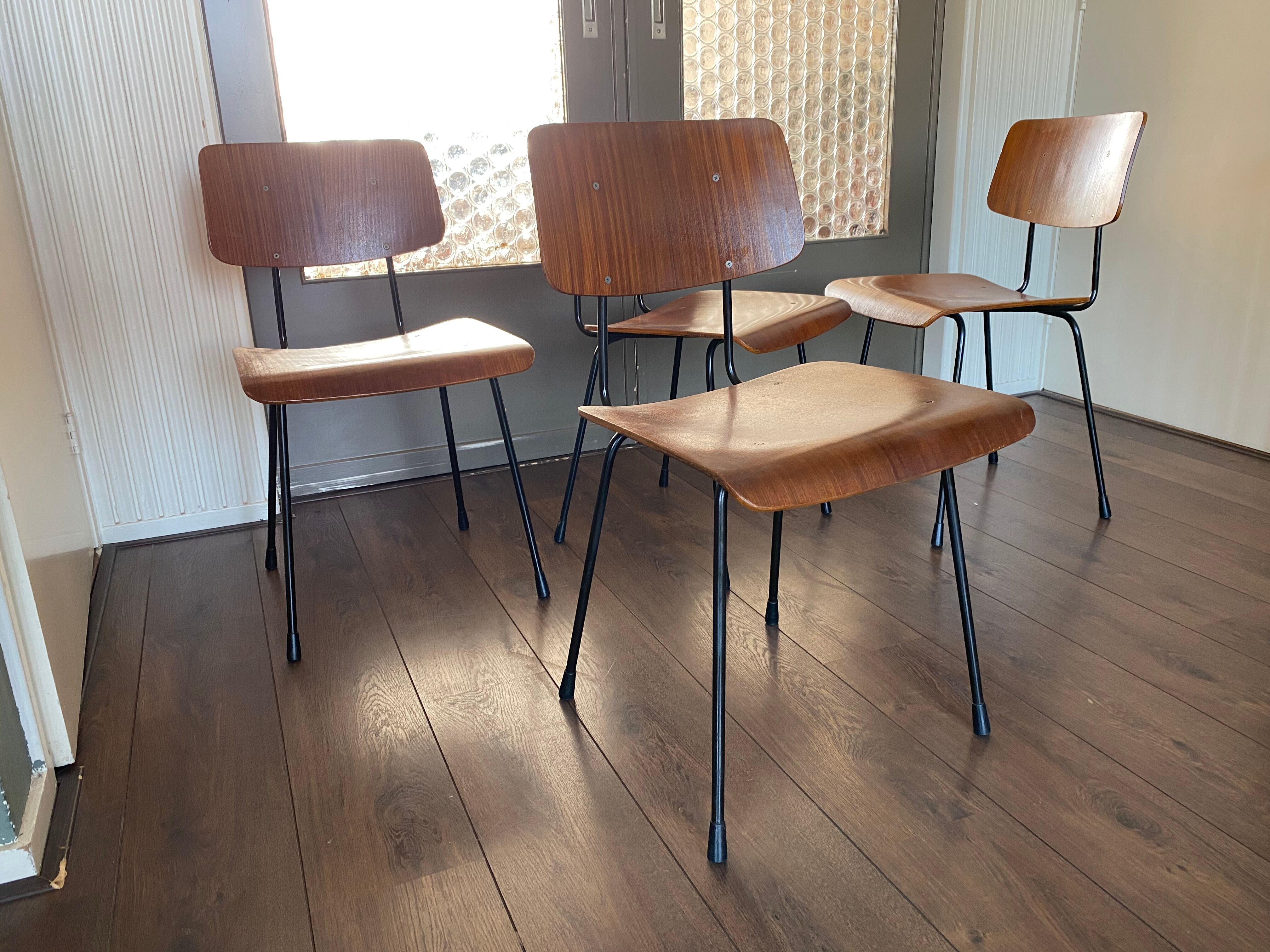 Set of 4 teak and steel dining chairs by Tjerk Reijenga for Pilastro 1950s