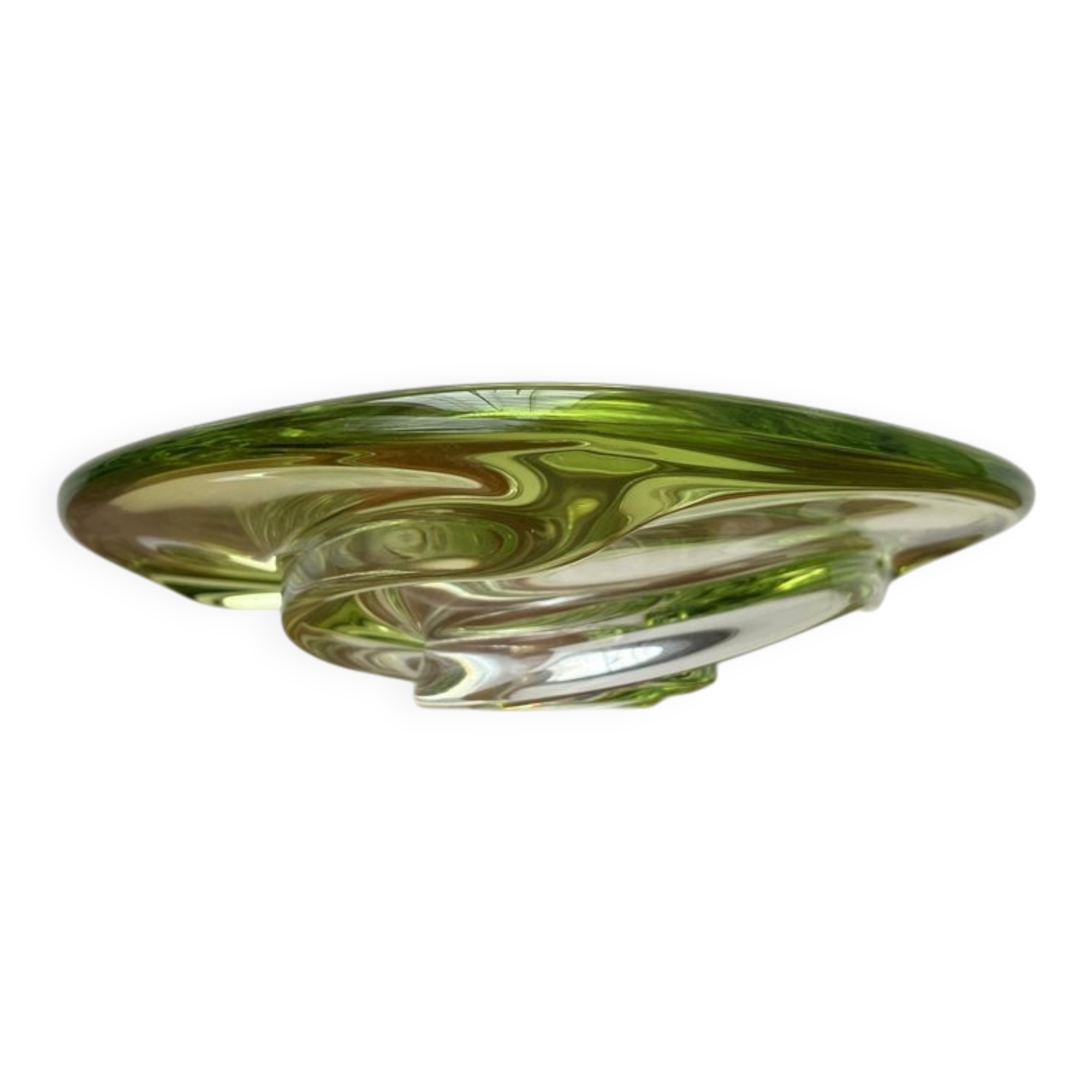 Mid-century modern crystal fruit bowl by Rene Delvenne for Val Saint Lambert, Belgium, 1960s.