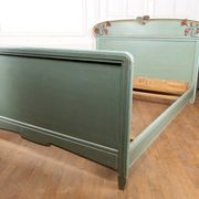 Art Nouveau bed in carved and painted wood, Poppies, Circa 1900