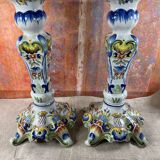 Pair of Desvres earthenware candlesticks