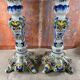 Pair of Desvres earthenware candlesticks